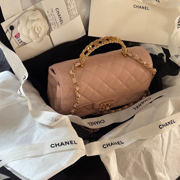 Authentic CHANEL Pink Mini Flap Bag, Crystal Handle, Original Packaging +Receipt - Picture 2 of 16